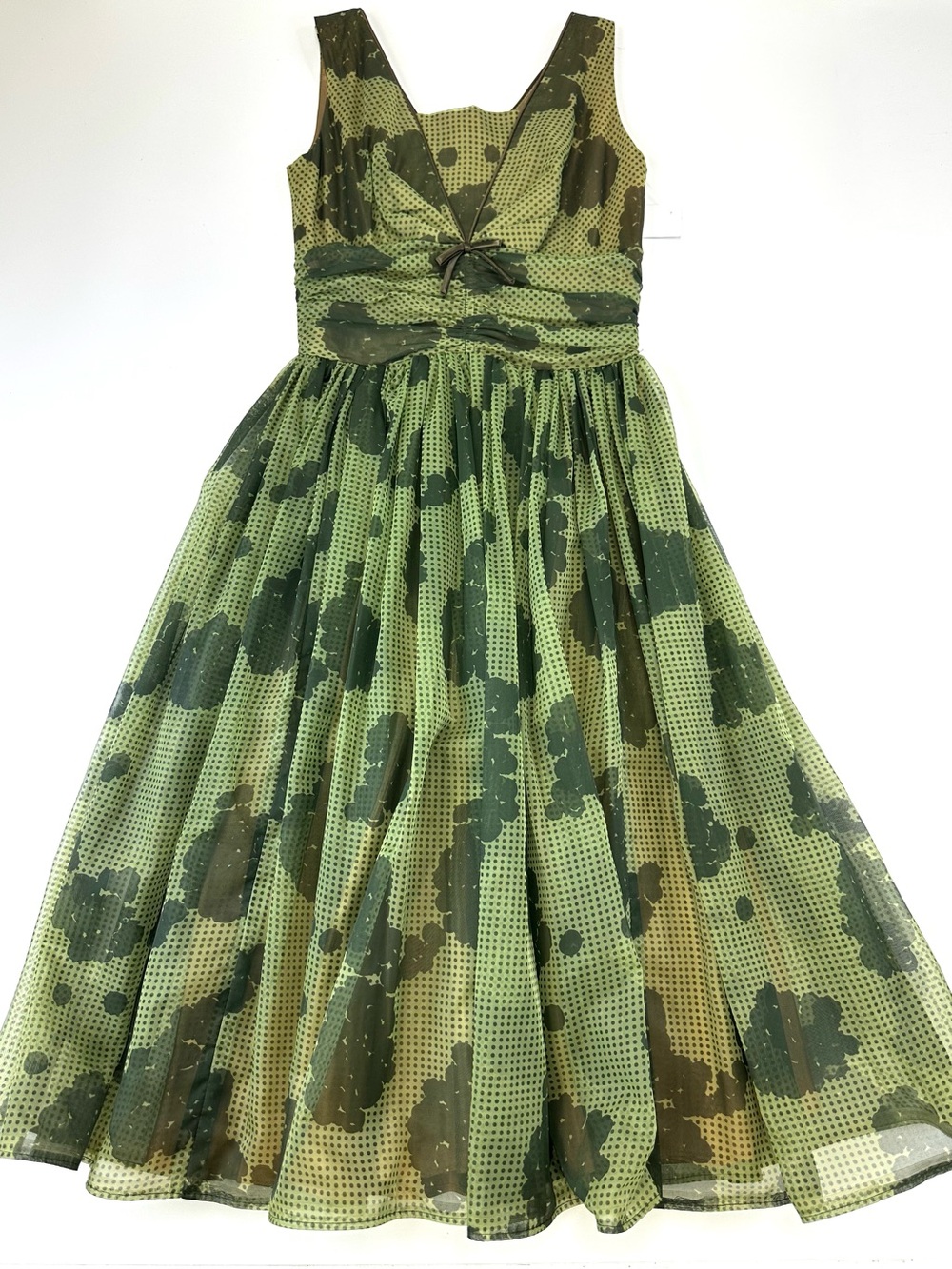 Vintage 1950s Green Fit Flare Dress Opera Length ILGWU Party Formal XS
